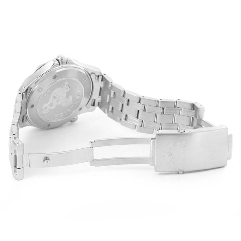 The image shows the back view of the Omega Seamaster 212.30.41.61.01.001 Men
s Stainless Steel Black Dial 212.30.41.61.01.001 Men
s Stainless Steel Black Dial watch with its bracelet and clasp fully extended.