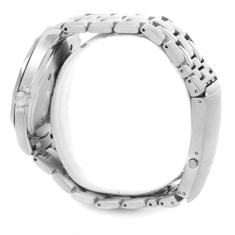 The image shows a side view of an Omega Seamaster 2254.50.00 Men
s Stainless Steel Black Dial 2254.50.00 Men
s Stainless Steel Black Dial watch, highlighting the bracelet, case, and crown.