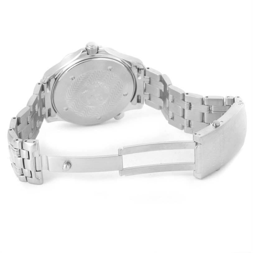 The image shows the back and partially open bracelet clasp of the Omega Seamaster 2254.50.00 Men
s Stainless Steel Black Dial 2254.50.00 Men
s Stainless Steel Black Dial watch.