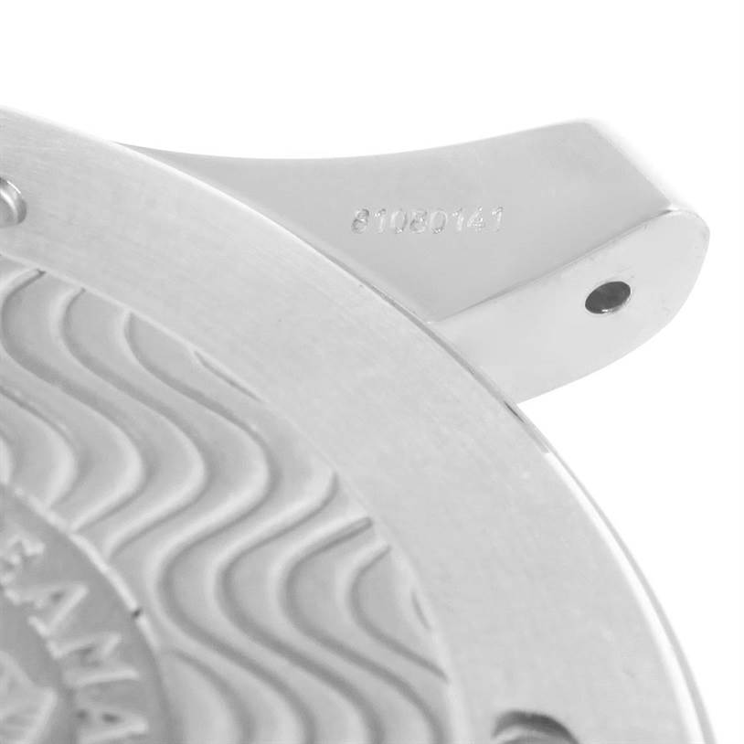 The image shows a close-up of the back case and a lug of an Omega Seamaster 2254.50.00 Men
s Stainless Steel Black Dial 2254.50.00 Men
s Stainless Steel Black Dial watch.