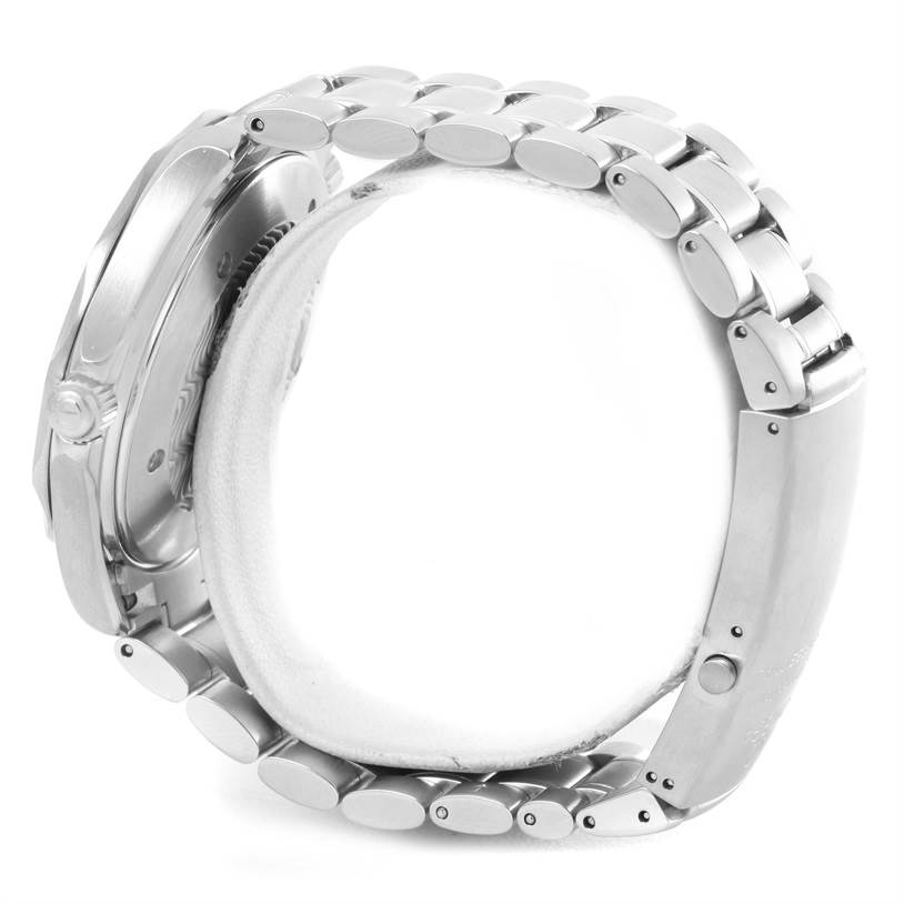 The image shows a side view of an Omega Seamaster 2254 50 00 Men
s Stainless Steel Black Dial 2254 50 00 Men
s Stainless Steel Black Dial watch, featuring the bracelet, clasp, case side, and crown.