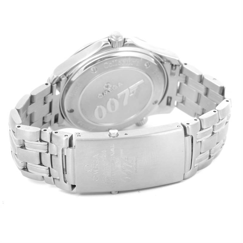 The image shows the rear view of an Omega Seamaster 212.30.41.20.01.001 Men
s Stainless Steel Black Dial 212.30.41.20.01.001 Men
s Stainless Steel Black Dial watch and its stainless steel bracelet.