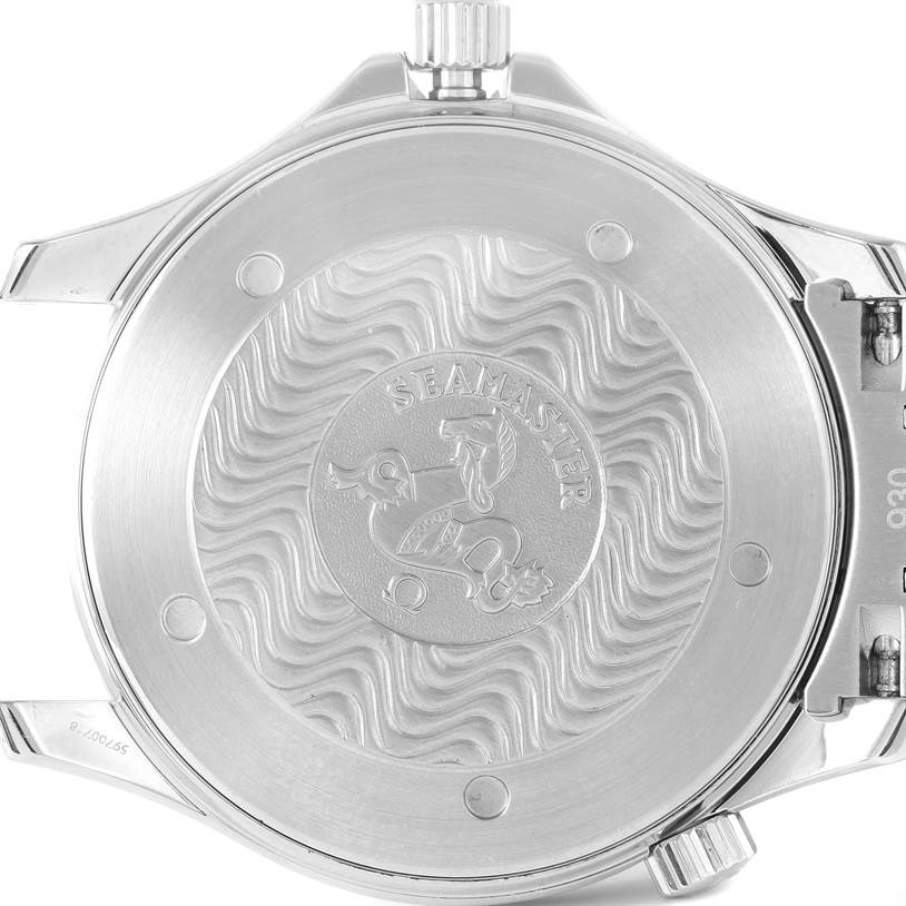 This is the back view of an Omega Seamaster 2264.50.00 Men
s Stainless Steel Black Dial 2264.50.00 Men
s Stainless Steel Black Dial watch, featuring its engraved case back.