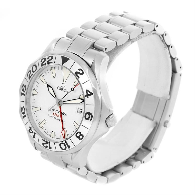 Omega Seamaster GMT White Wave Pattern Dial Steel Watch 2538.20.00 SwissWatchExpo