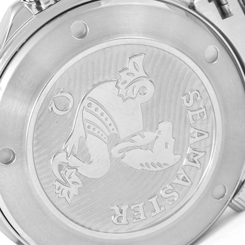 The image shows the case back of an Omega Seamaster 212.30.41.20.03.001 Men
s Stainless Steel Blue Dial 212.30.41.20.03.001 Men
s Stainless Steel Blue Dial watch, featuring the engraved Seamaster logo.