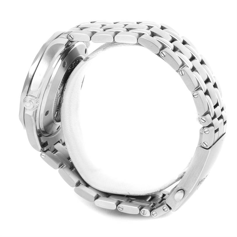 The image shows a side angle of the Omega Seamaster 212.30.41.20.01.003 Men
s Stainless Steel Black Dial 212.30.41.20.01.003 Men
s Stainless Steel Black Dial watch, highlighting the bezel, crown, and metal bracelet.