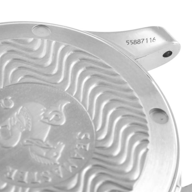 This image shows a close-up of the back case and lugs of an Omega Seamaster 2561.80.00 Men
s Stainless Steel Blue Dial 2561.80.00 Men
s Stainless Steel Blue Dial watch.