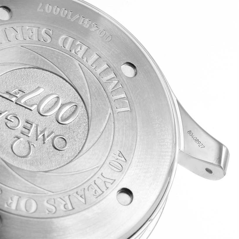 The image shows the back case of an Omega Seamaster 2537.80.00 Men
s Stainless Steel Blue Dial 2537.80.00 Men
s Stainless Steel Blue Dial watch, featuring a limited series engraving.