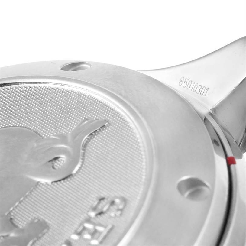 The image shows the back case of an Omega Seamaster 213.30.42.40.01.001 Men
s Stainless Steel Black Dial 213.30.42.40.01.001 Men
s Stainless Steel Black Dial watch, focusing on the lug area and engraved serial number.