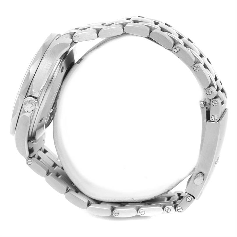 The image shows a side profile view of the Omega Seamaster 212.30.41.20.03.001 Men
s Stainless Steel Blue Dial 212.30.41.20.03.001 Men
s Stainless Steel Blue Dial watch, focusing on its stainless steel case and bracelet.