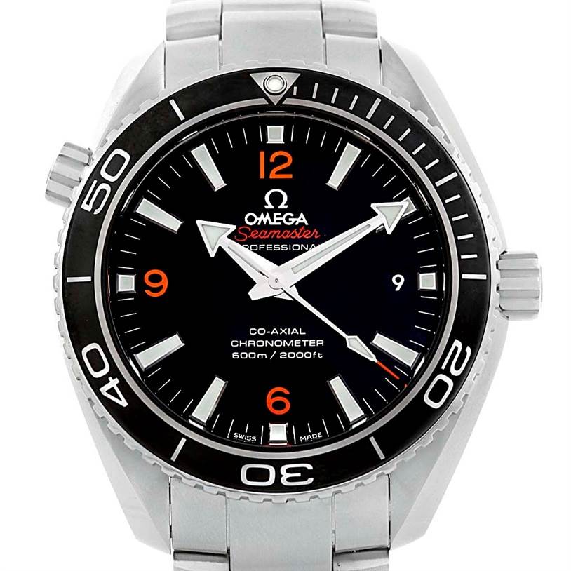 The image shows a front view of an Omega Seamaster 232.30.42.21.01.003 Men
s Stainless Steel Black Dial 232.30.42.21.01.003 Men
s Stainless Steel Black Dial watch, displaying the dial, bezel, and part of the bracelet.