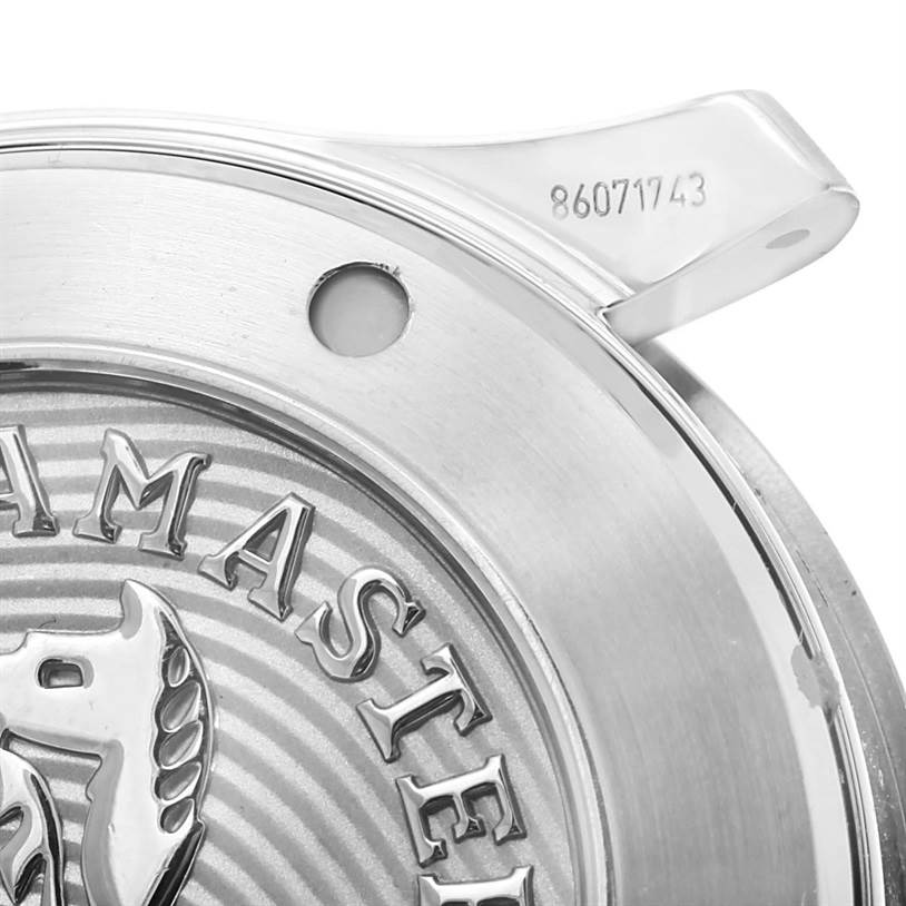 This image shows a close-up of the case back and part of the lug of an Omega Seamaster 212.30.41.20.03.001 Men
s Stainless Steel Blue Dial 212.30.41.20.03.001 Men
s Stainless Steel Blue Dial watch with the model name engraved.