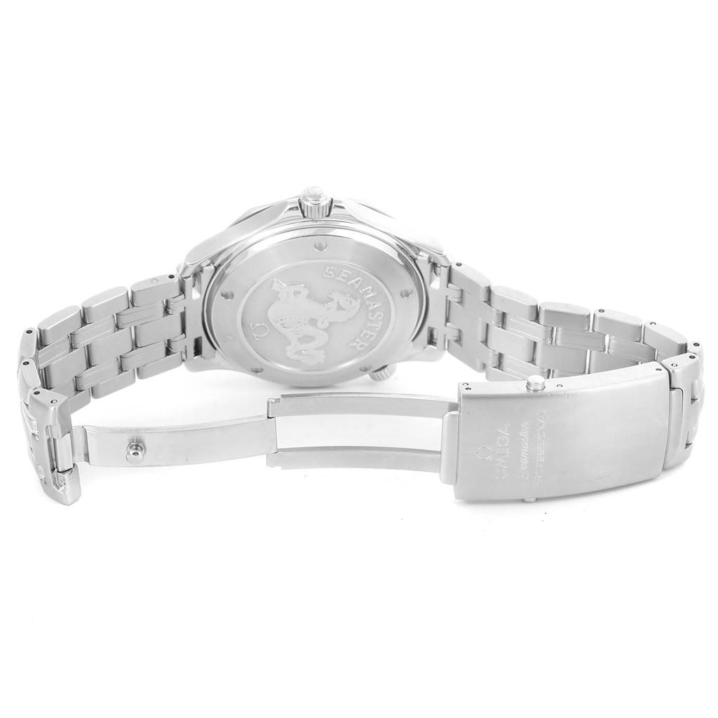 The image shows the back and partially unfolded clasp of an Omega Seamaster 212.30.41.20.01.002 Men
s Stainless Steel Black Dial 212.30.41.20.01.002 Men
s Stainless Steel Black Dial watch.