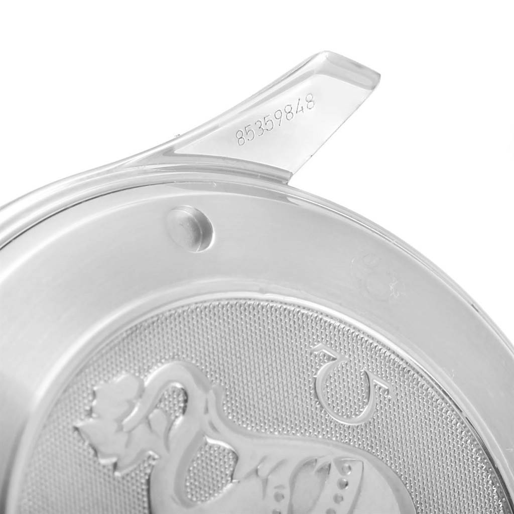 This image shows the case back of an Omega Seamaster 212.30.41.20.01.002 Men
s Stainless Steel Black Dial 212.30.41.20.01.002 Men
s Stainless Steel Black Dial watch, highlighting the engraved details and serial number.