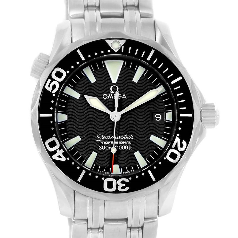 Omega Seamaster Midsize 300m Black Wave Dial Watch 2262.50.00 SwissWatchExpo