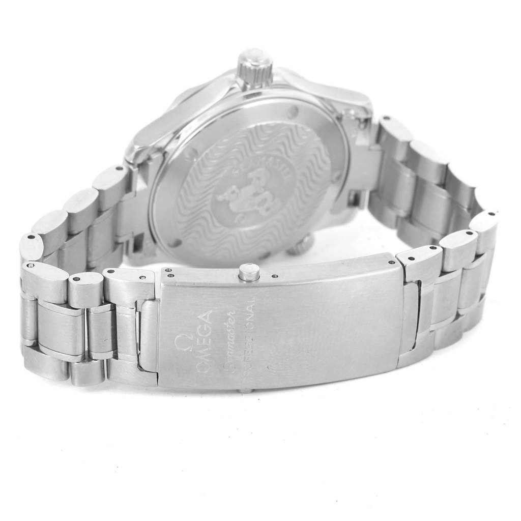 The image shows the back and clasp of an Omega Seamaster 2262.50.00 Men
s Stainless Steel Black Dial 2262.50.00 Men
s Stainless Steel Black Dial watch from a rear angle.