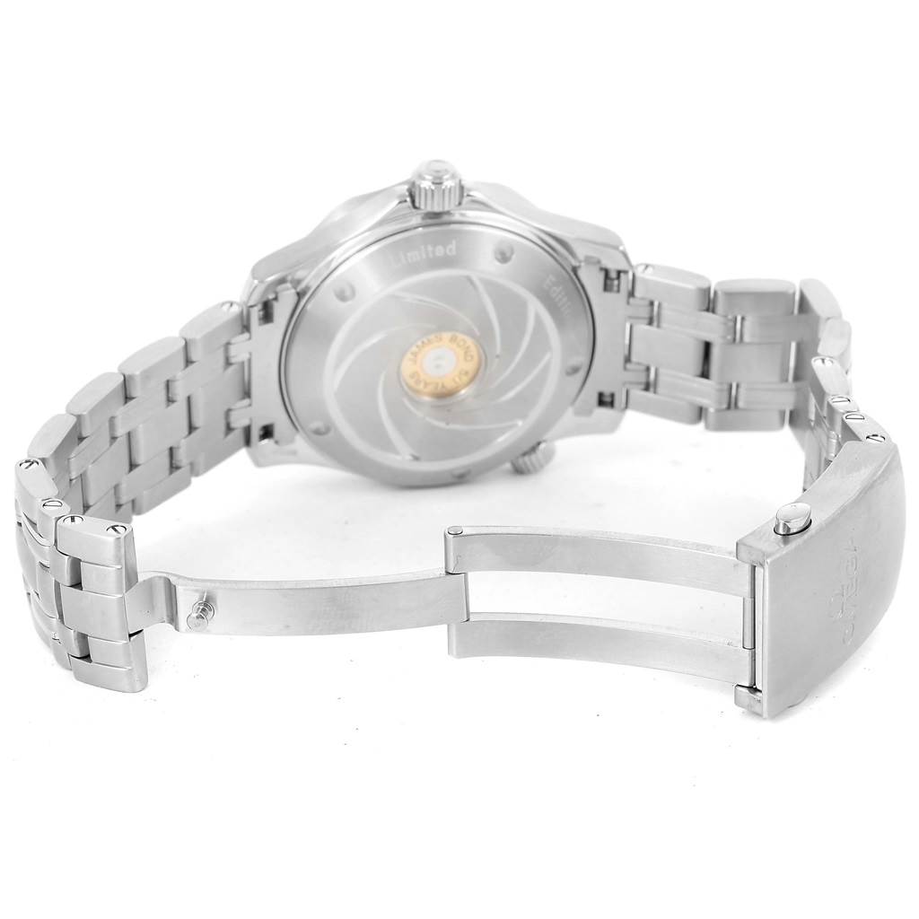 The image shows the back case and the open clasp of an Omega Seamaster 212.30.36.20.51.001 Men
s Stainless Steel Black Dial 212.30.36.20.51.001 Men
s Stainless Steel Black Dial watch at an angled view.