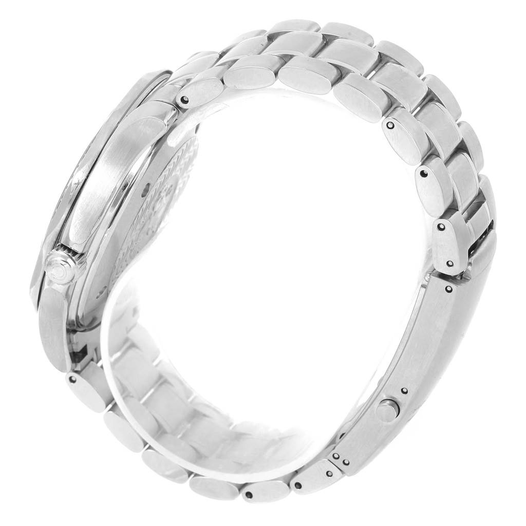 The image shows the side view of the Omega Seamaster 2255.80.00 Men
s Stainless Steel Blue Dial 2255.80.00 Men
s Stainless Steel Blue Dial watch, highlighting its metal bracelet and case.