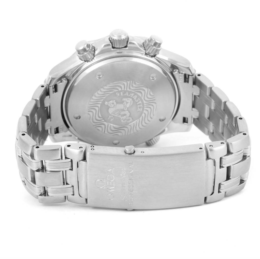 The image shows the back case, crown, and bracelet of an Omega Seamaster 2598.80.00 Men's Stainless Steel Blue Dial 2598.80.00 Men's Stainless Steel Blue Dial watch.