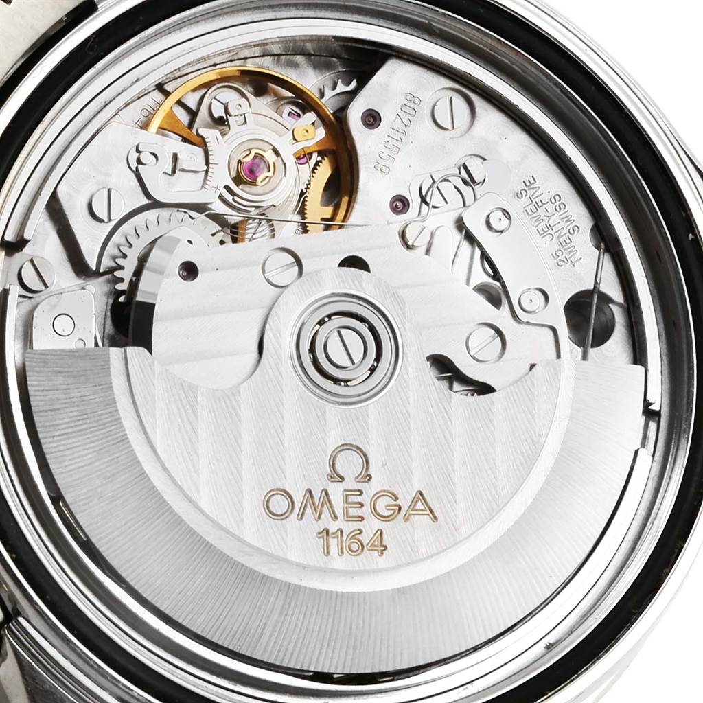 The image shows a close-up of the Omega Seamaster 2598.80.00 Men's Stainless Steel Blue Dial 2598.80.00 Men's Stainless Steel Blue Dial's mechanical movement from the back.