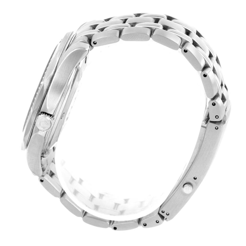 The image shows a side view of the Omega Seamaster 212.30.41.61.01.001 Men
s Stainless Steel Black Dial 212.30.41.61.01.001 Men
s Stainless Steel Black Dial watch, highlighting its case, crown, and metallic bracelet.