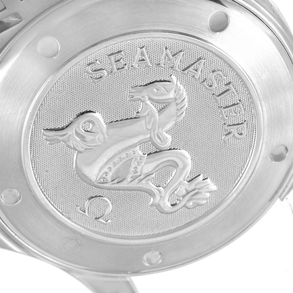 The image shows the engraved case back of an Omega Seamaster 212.30.41.61.01.001 Men
s Stainless Steel Black Dial 212.30.41.61.01.001 Men
s Stainless Steel Black Dial watch, viewed from a nearly straight-on angle.