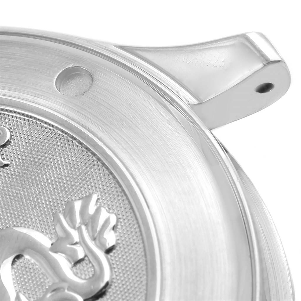 This close-up image shows the engraved case back and attachment lug of an Omega Seamaster 212.30.41.61.01.001 Men
s Stainless Steel Black Dial 212.30.41.61.01.001 Men
s Stainless Steel Black Dial watch.