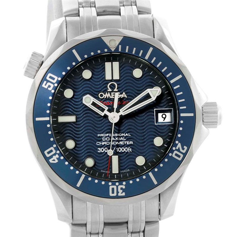 Omega Seamaster Midsize James Bond Blue Wave Dial Watch 2222.80.00 SwissWatchExpo