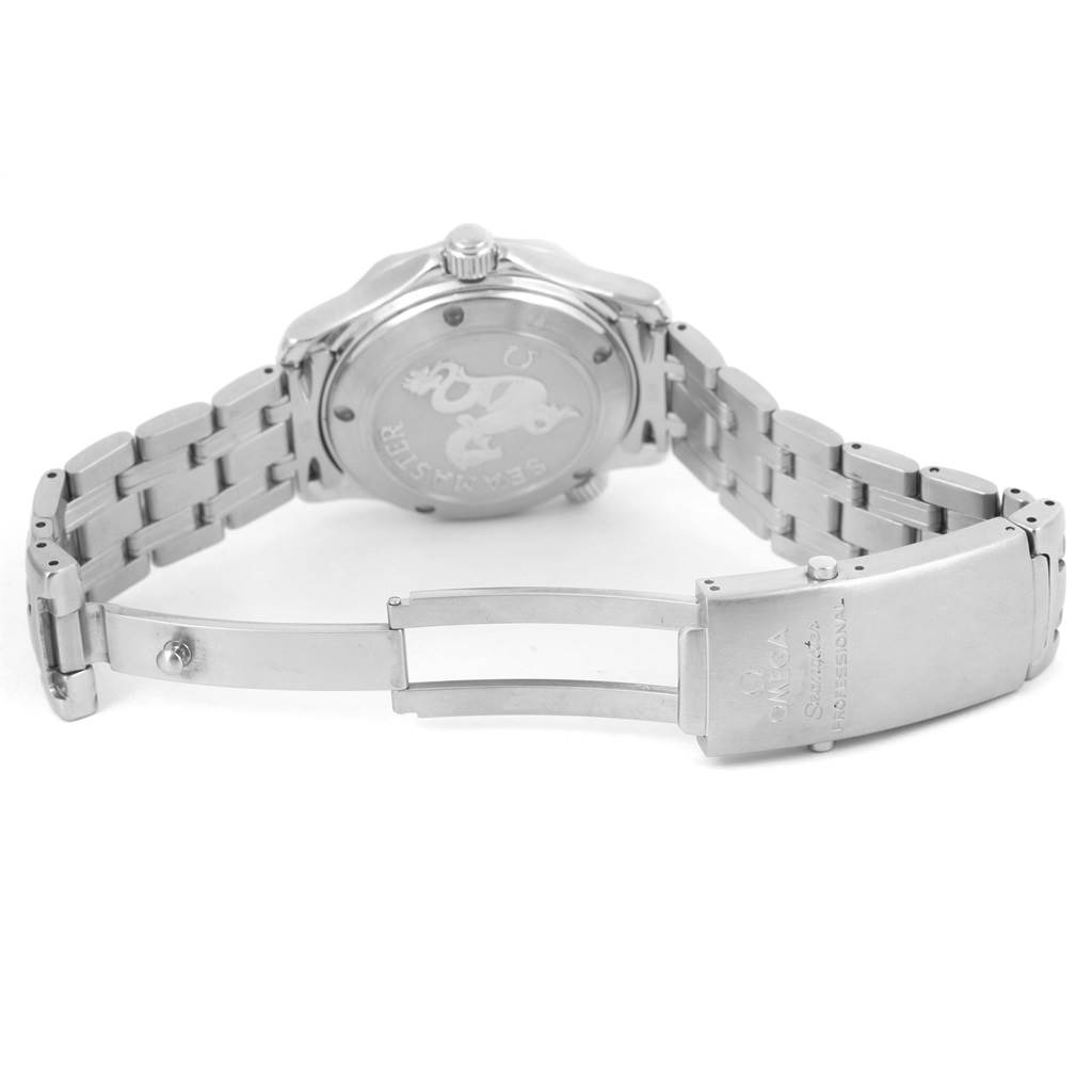 The image shows the back case and open clasp of an Omega Seamaster 2222.80.00 Men
s Stainless Steel Blue Dial 2222.80.00 Men
s Stainless Steel Blue Dial watch.