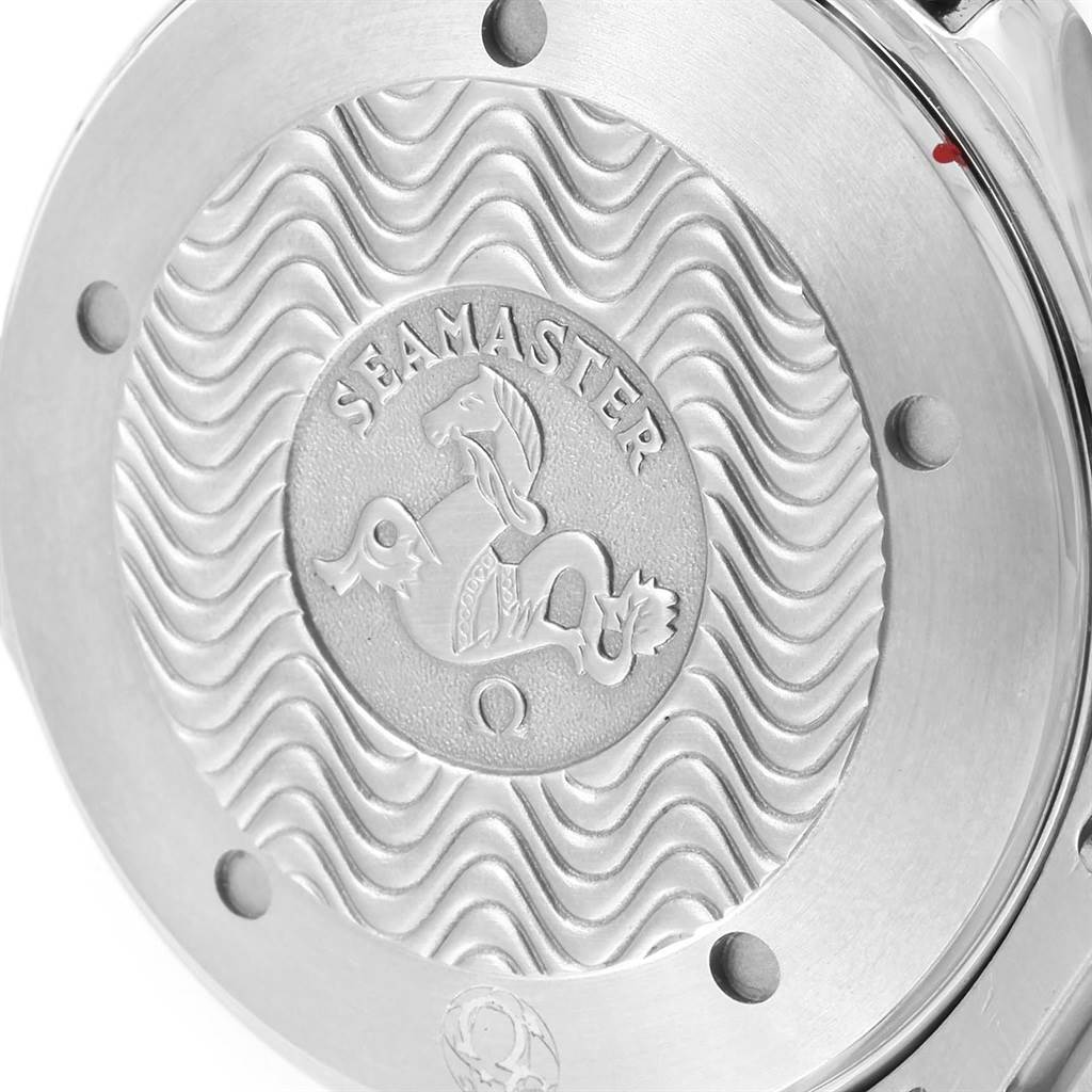 The image shows the case back of the Omega Seamaster 2531.80.00 Men
s Stainless Steel Blue Dial 2531.80.00 Men
s Stainless Steel Blue Dial watch, featuring an embossed logo and wave pattern.