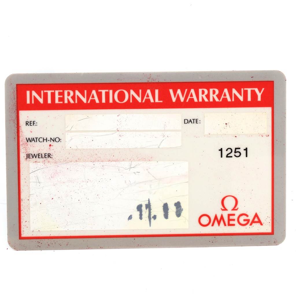 This image shows an Omega Seamaster 2296.80.00 Men's Titanium Blue Dial 2296.80.00 Men's Titanium Blue Dial international warranty card.