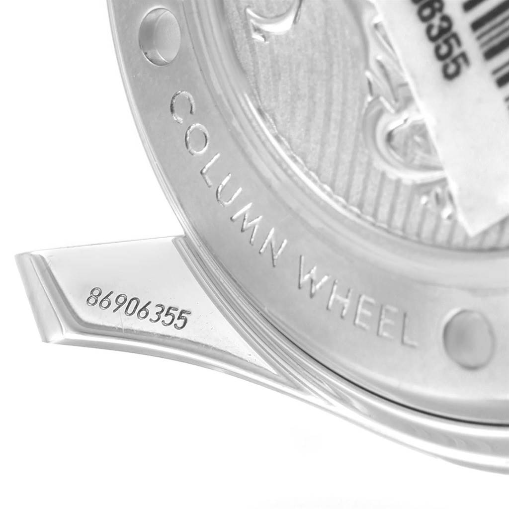 The image shows a close-up of the Omega Seamaster 212.30.44.50.03.001 Men
s Stainless Steel Blue Dial 212.30.44.50.03.001 Men
s Stainless Steel Blue Dial model, focusing on the "Column Wheel" with a visible serial number.