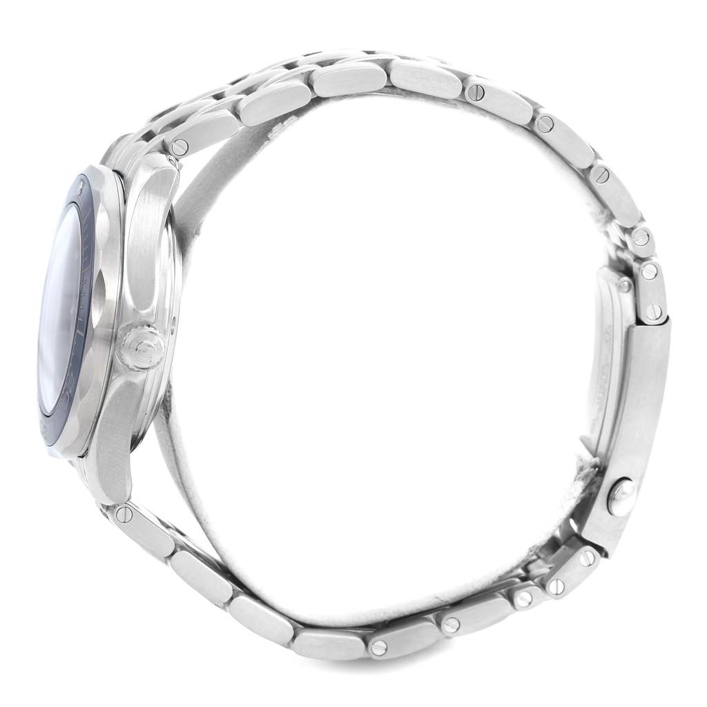 The image shows a side view of the Omega Seamaster 212.30.36.20.03.001 Men
s Stainless Steel Blue Dial 212.30.36.20.03.001 Men
s Stainless Steel Blue Dial watch, highlighting the bracelet, case, and crown.