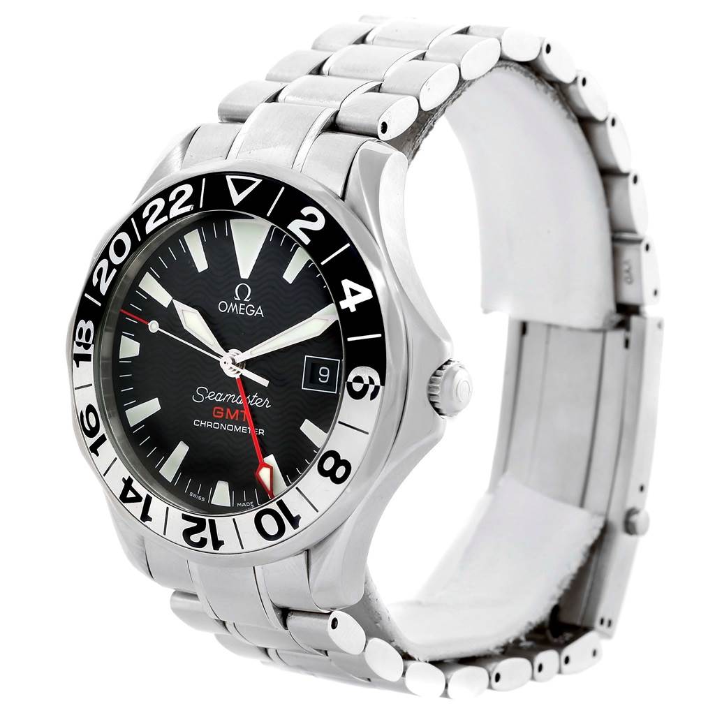 The image shows an Omega Seamaster 2534.50.00 Men
s Stainless Steel Black Dial 2534.50.00 Men
s Stainless Steel Black Dial watch at a three-quarter angle, displaying the dial, bezel, crown, and part of the bracelet.