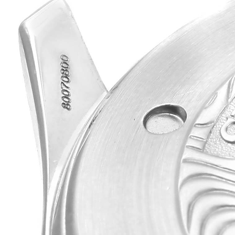 Close-up of an Omega Seamaster 2534.50.00 Men
s Stainless Steel Black Dial 2534.50.00 Men
s Stainless Steel Black Dial watch focusing on the back casing and part of the mounting area.