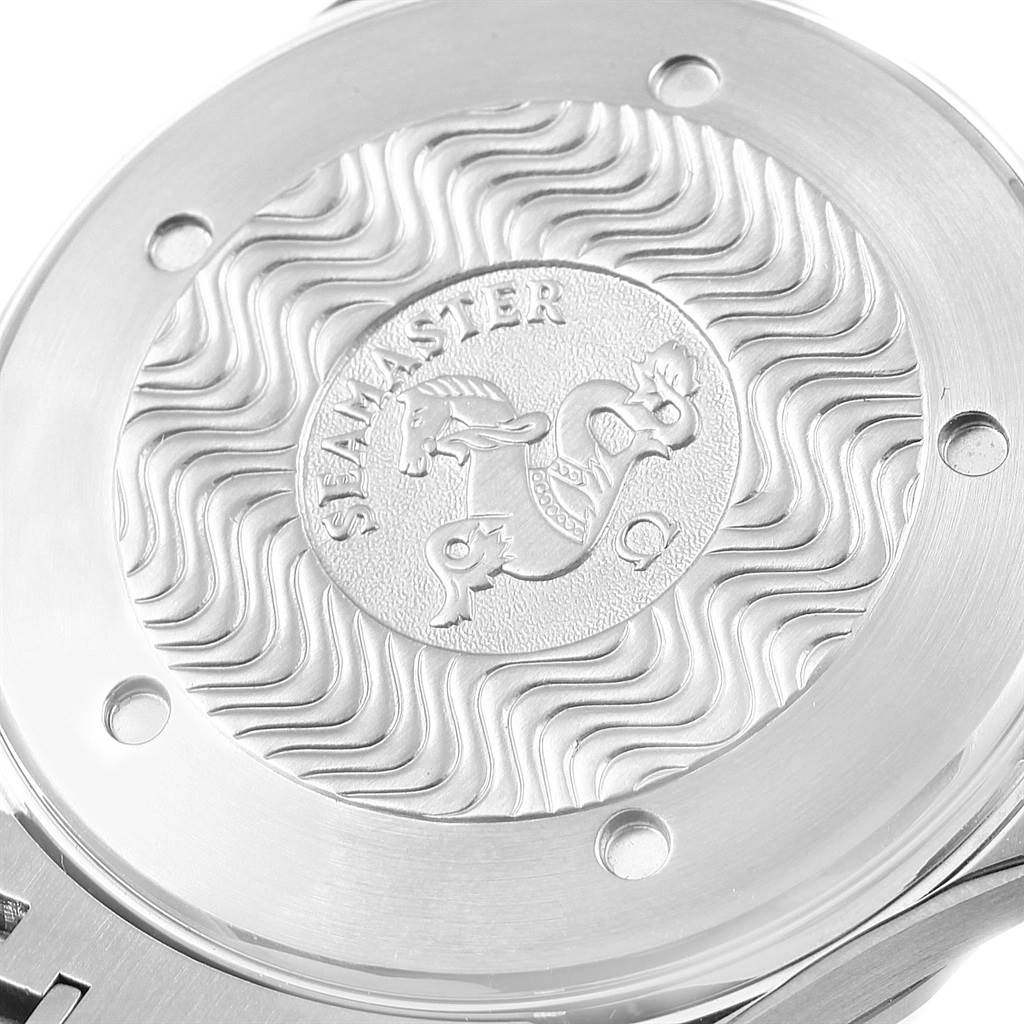 The image shows the back case of the Omega Seamaster 2265.80.00 Men
s Stainless Steel Blue Dial 2265.80.00 Men
s Stainless Steel Blue Dial watch, featuring the engraved Seamaster logo.