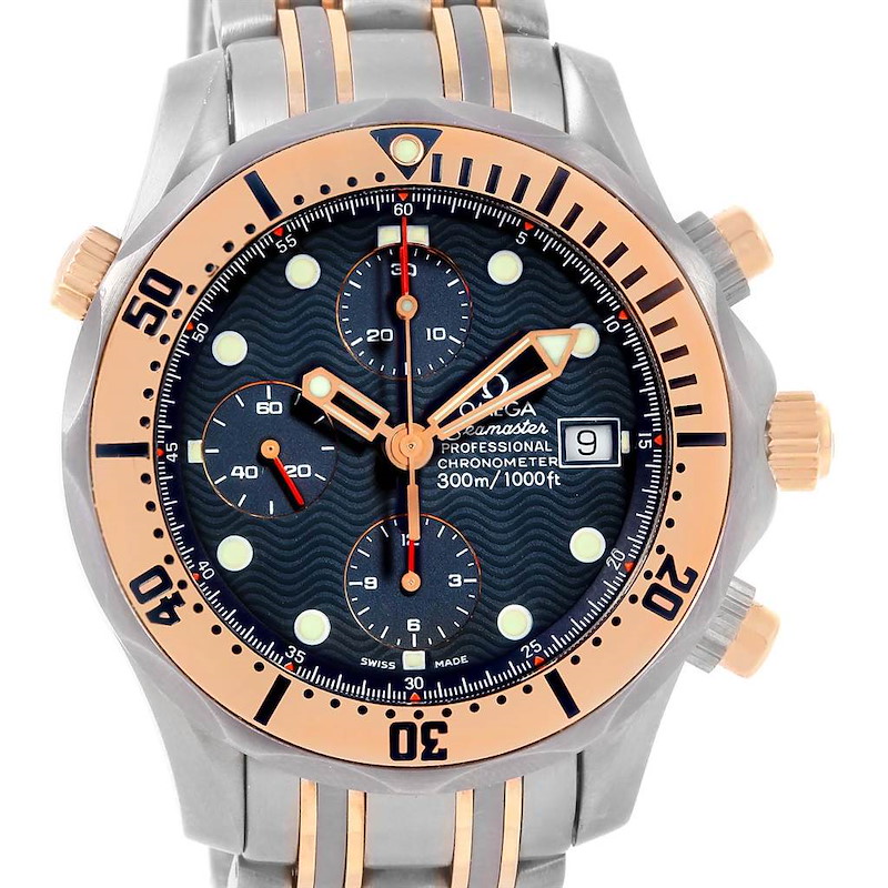 Omega Seamaster Titanium 18K Rose Gold Blue Dial Watch 2296.80.00 SwissWatchExpo