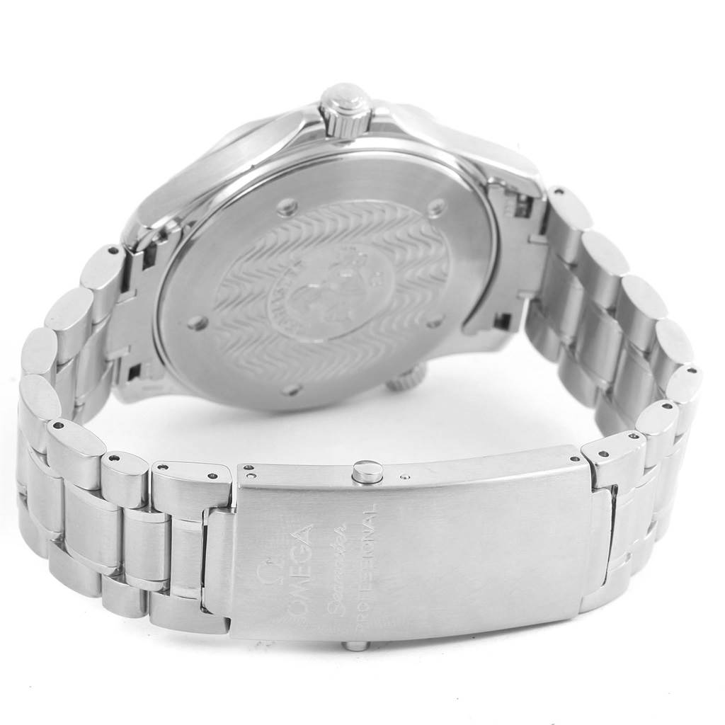 The image shows the back case and clasp of an Omega Seamaster 2265.80.00 Men
s Stainless Steel Blue Dial 2265.80.00 Men
s Stainless Steel Blue Dial watch from a rear angle.