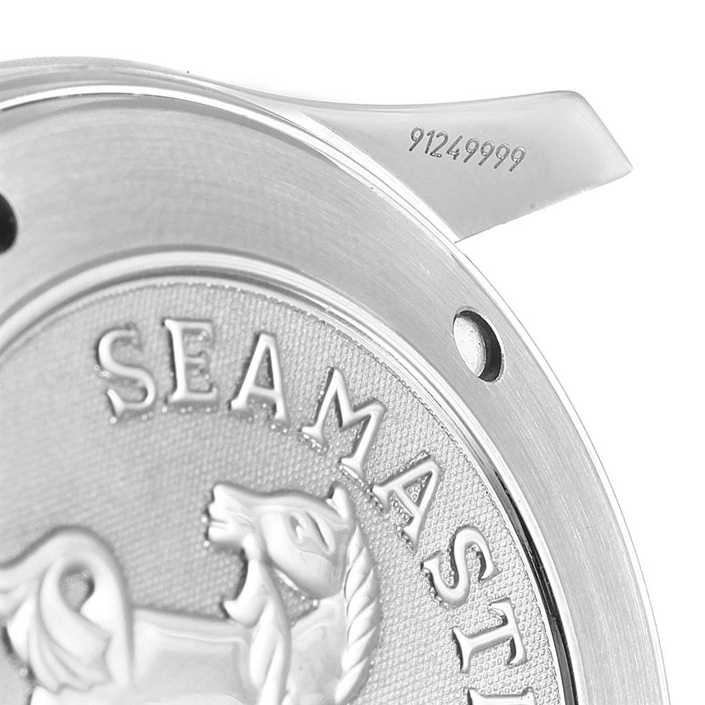 This image shows the back case of an Omega Seamaster 212.30.41.61.01.001 Men
s Stainless Steel Black Dial 212.30.41.61.01.001 Men
s Stainless Steel Black Dial watch, featuring an embossed design and partial serial number.