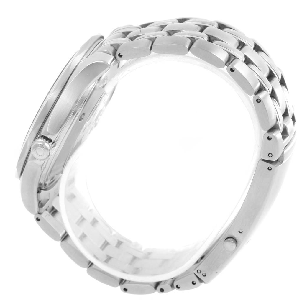 The image shows a side view of an Omega Seamaster 212.30.41.61.01.001 Men
s Stainless Steel Black Dial 212.30.41.61.01.001 Men
s Stainless Steel Black Dial watch, highlighting its bezel and metal bracelet.