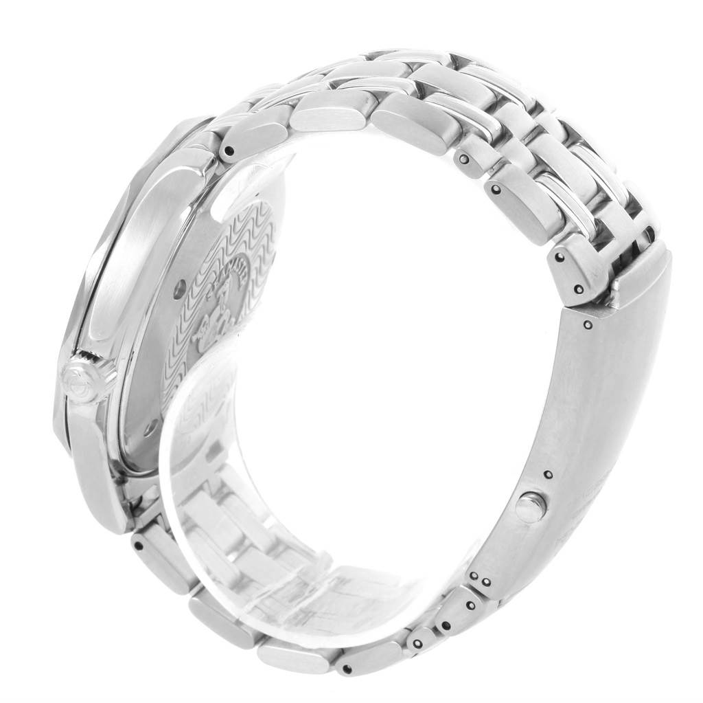 The image shows a side view of the Omega Seamaster 2541.80.00 Men
s Stainless Steel Blue Dial 2541.80.00 Men
s Stainless Steel Blue Dial watch, focusing on the bracelet and case back detailing.