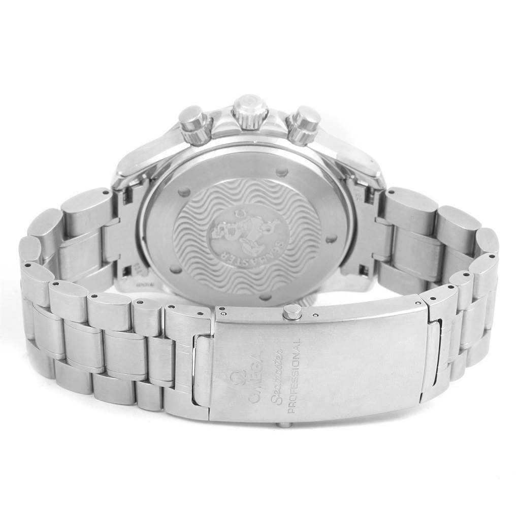 The image shows the back case, clasp, and bracelet of an Omega Seamaster 2594.52.00 Men
s Stainless Steel Black Dial 2594.52.00 Men
s Stainless Steel Black Dial watch, viewed from the rear angle.