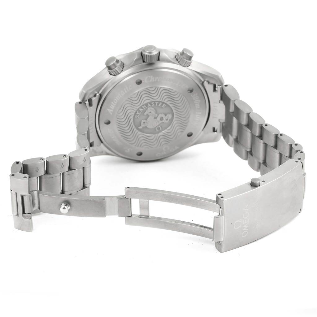 The image shows the back case and bracelet clasp of an Omega Seamaster 2269.52.00 Men's Titanium Black Dial 2269.52.00 Men's Titanium Black Dial watch.