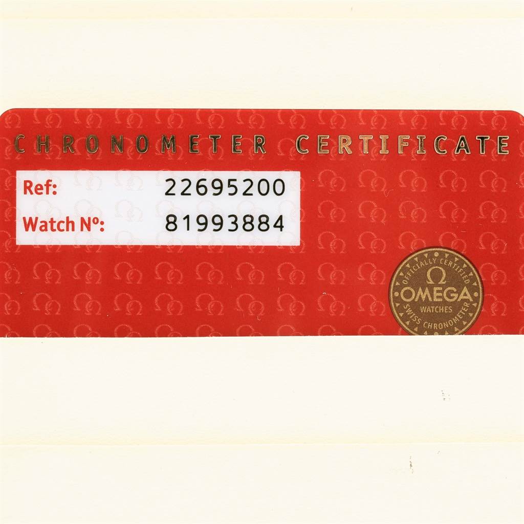 This image shows the chronometer certificate for an Omega Seamaster 2269.52.00 Men's Titanium Black Dial 2269.52.00 Men's Titanium Black Dial watch, including the reference and watch numbers.