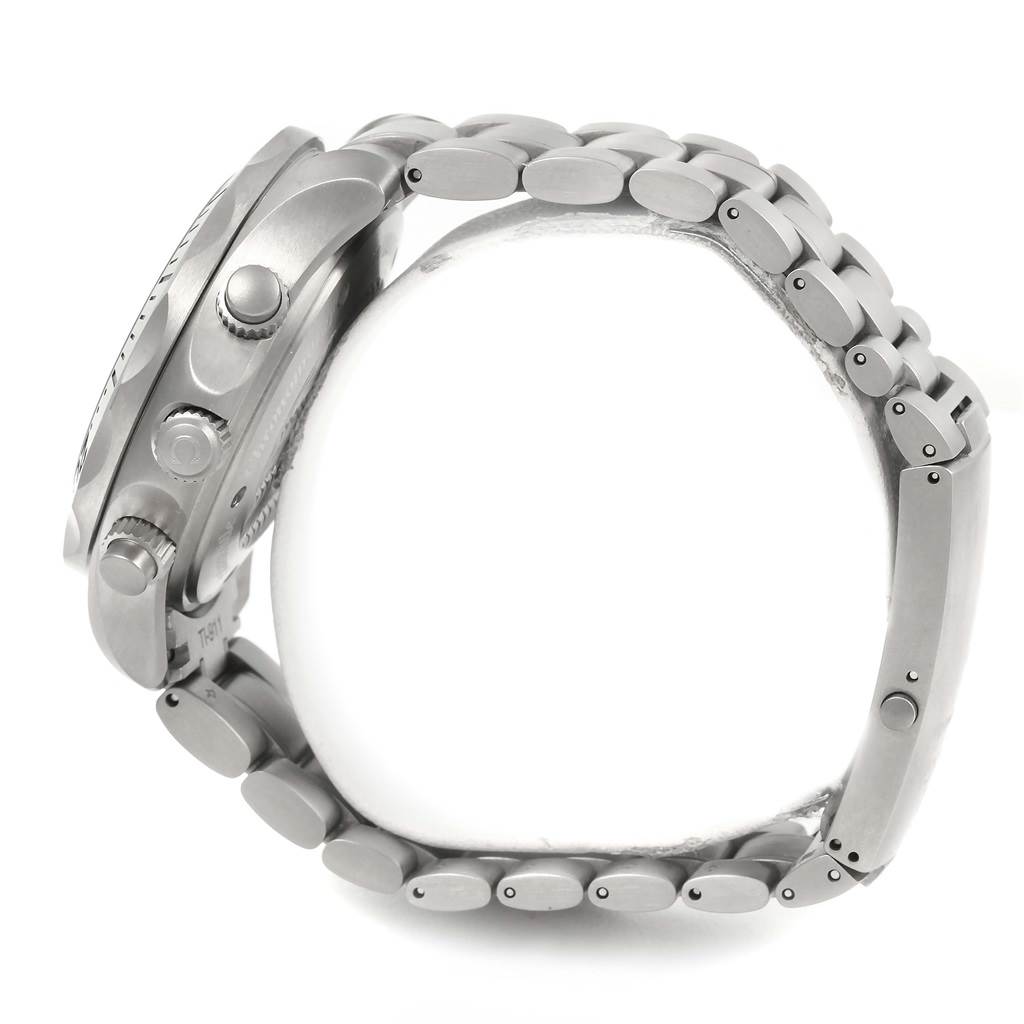 The image shows a side profile of an Omega Seamaster 2269.52.00 Men's Titanium Black Dial 2269.52.00 Men's Titanium Black Dial watch, highlighting its case, bezel, crown, and bracelet.