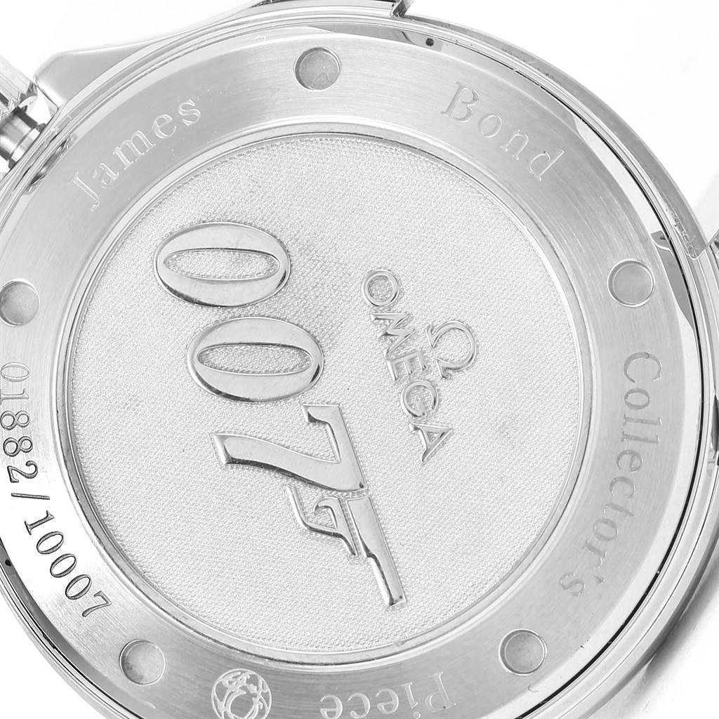 The image shows the case back of an Omega Seamaster 212.30.41.20.01.001 Men's Stainless Steel Black Dial 212.30.41.20.01.001 Men's Stainless Steel Black Dial watch, featuring the "007" logo and inscriptions related to its special edition.