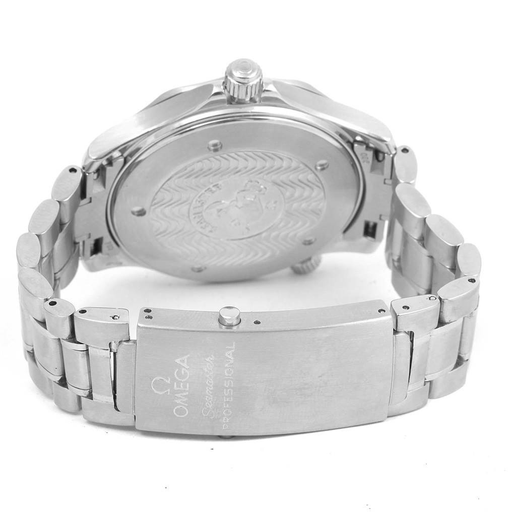 The image shows the back case, clasp, and bracelet of an Omega Seamaster 2255.80.00 Men
s Stainless Steel Blue Dial 2255.80.00 Men
s Stainless Steel Blue Dial watch from a rear angle.