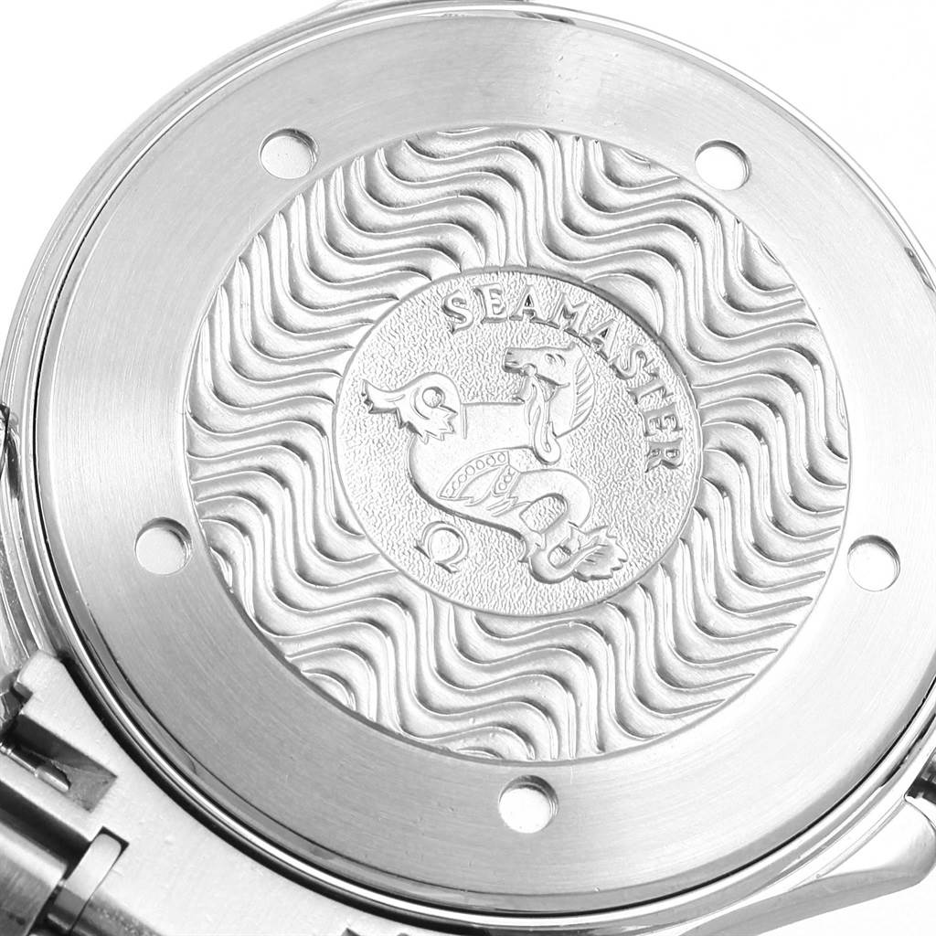 The image shows the case back of an Omega Seamaster 2255.80.00 Men
s Stainless Steel Blue Dial 2255.80.00 Men
s Stainless Steel Blue Dial watch.