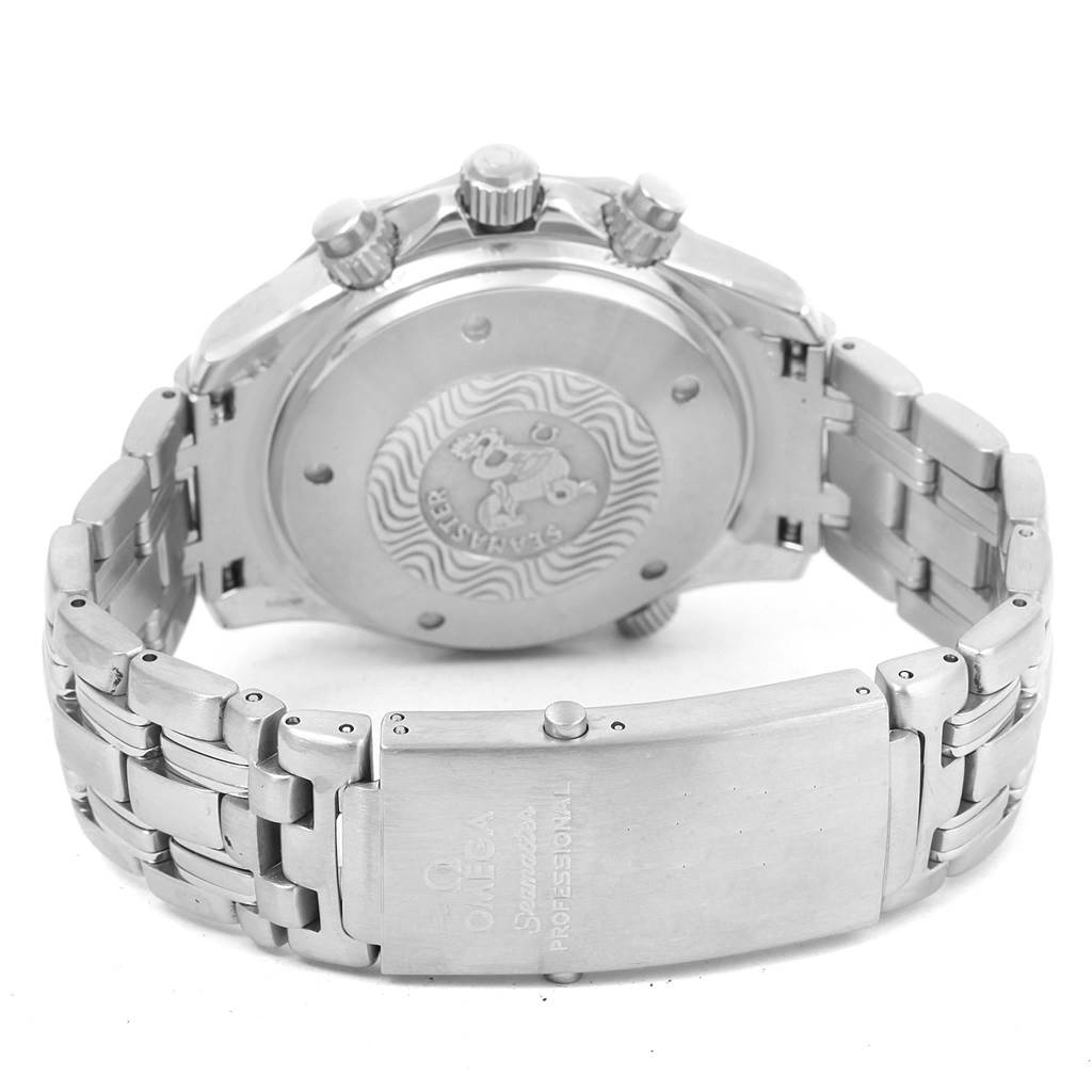 The image shows the back case, bracelet, and clasp of an Omega Seamaster 2598.80.00 Men
s Stainless Steel Blue Dial 2598.80.00 Men
s Stainless Steel Blue Dial watch.