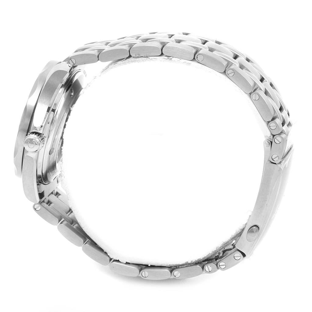 The image shows a side view of an Omega Seamaster 212.30.36.20.01.002 Men
s Stainless Steel Black Dial 212.30.36.20.01.002 Men
s Stainless Steel Black Dial watch, focusing on the case, crown, and bracelet.